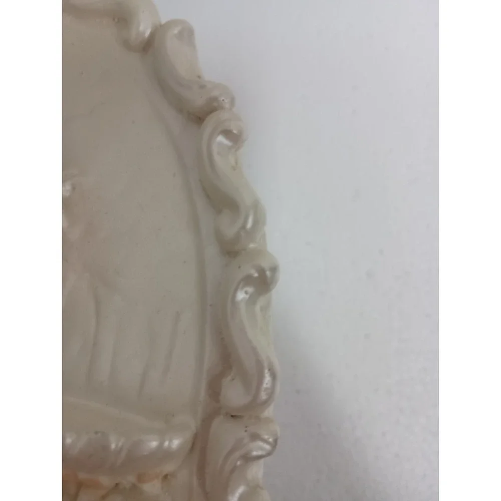 VTG Chalkware Pearlized 3D Wall Plaque Girl Cherubs & Deer Mid Century Modern